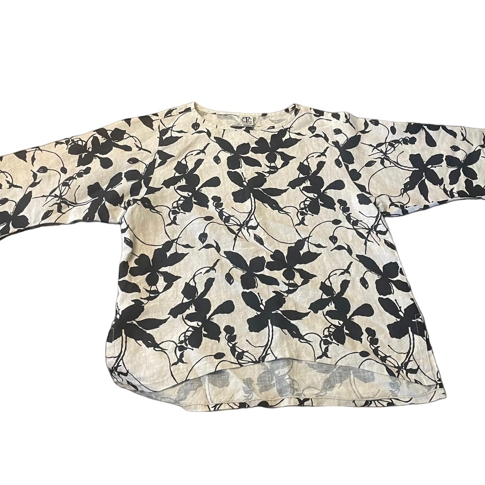 CTC Linens Women's Floral Black and White Pattern Design Top Blouse Size Large